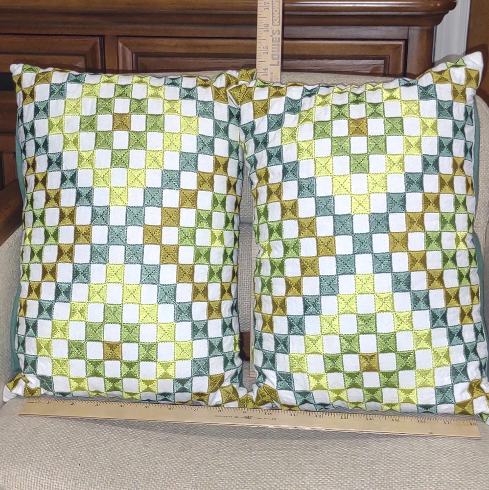 Pier 1 Mosaic Green and White Accent Pillows